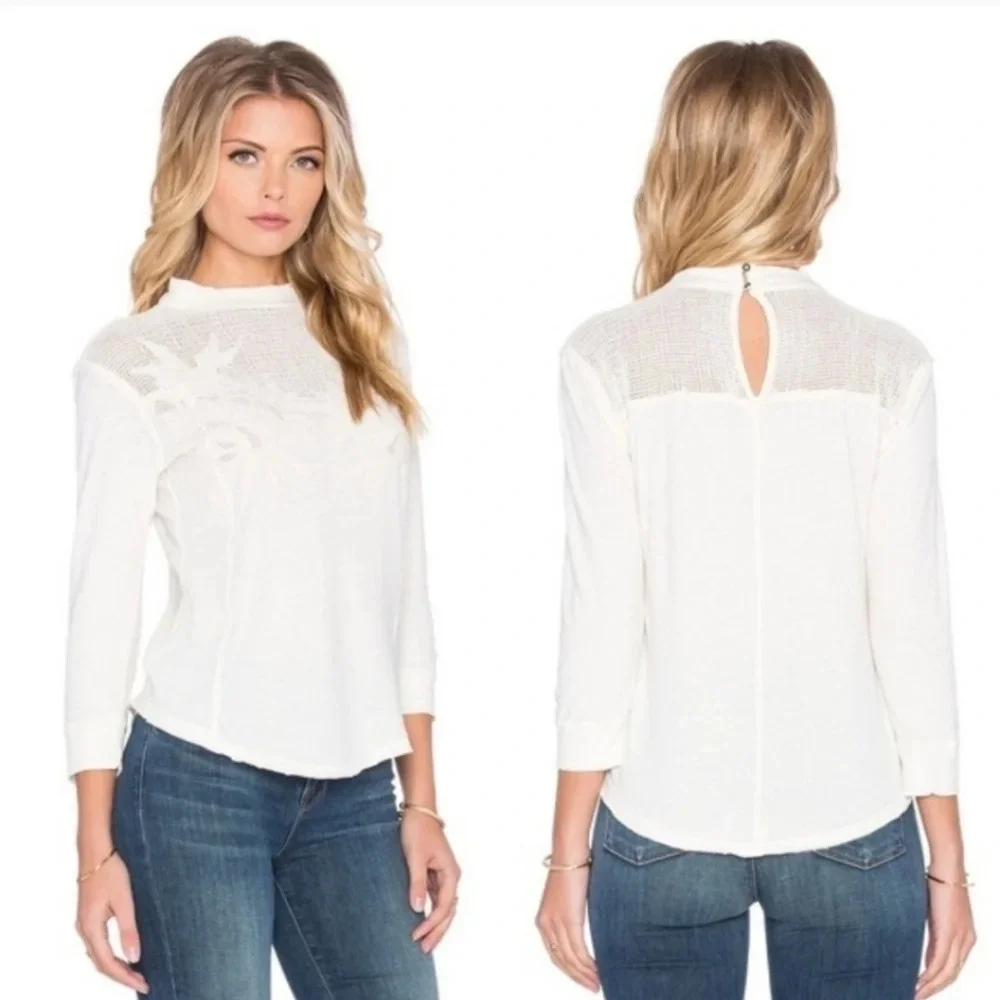 Free People Cream Primrose Tee